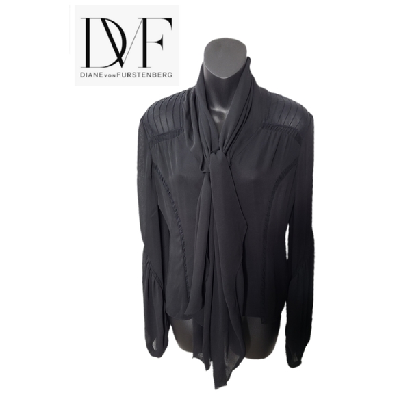 Diane Von Furstenberg Tops - DVF CHALE BLACK SILK TOP